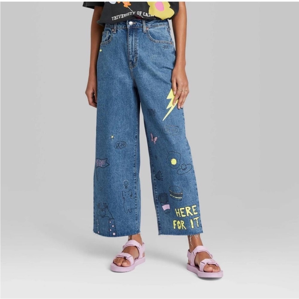 Wild Fable Multi Graphic Highest Rise Wide Leg Ankle Jean